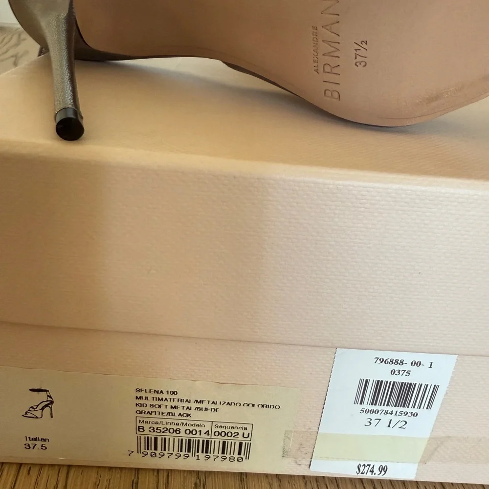 ALEXANDRE BIRMAN SELENA 100 HEEL Women's Silver Metallic black leather 37.5 new - Picture 6 of 8